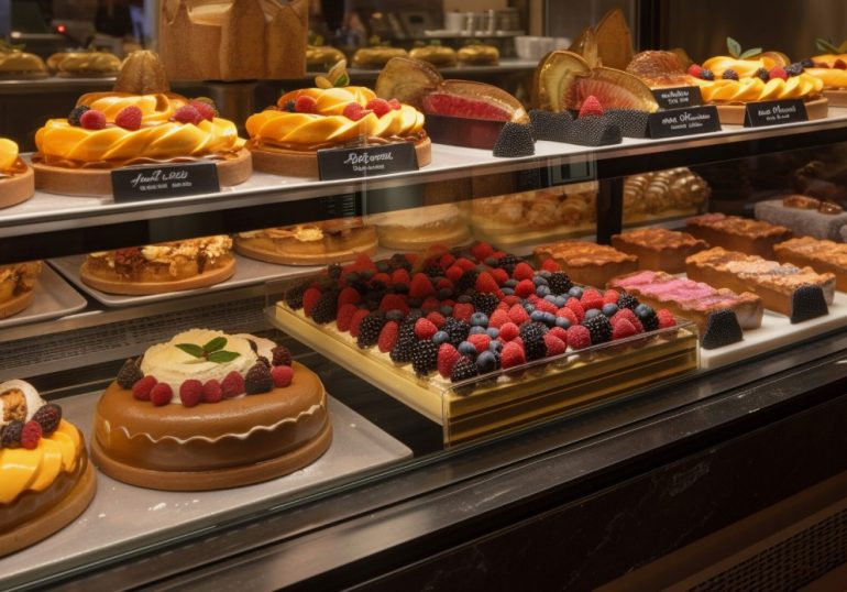 Зонирование пространства кондитерской с помощью витрин